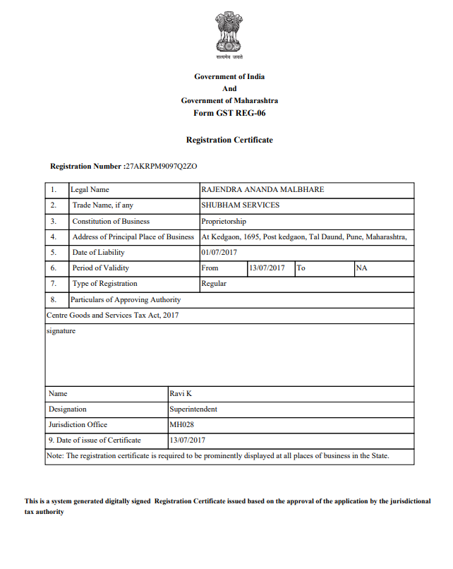 GST REGISTRATION Certificate